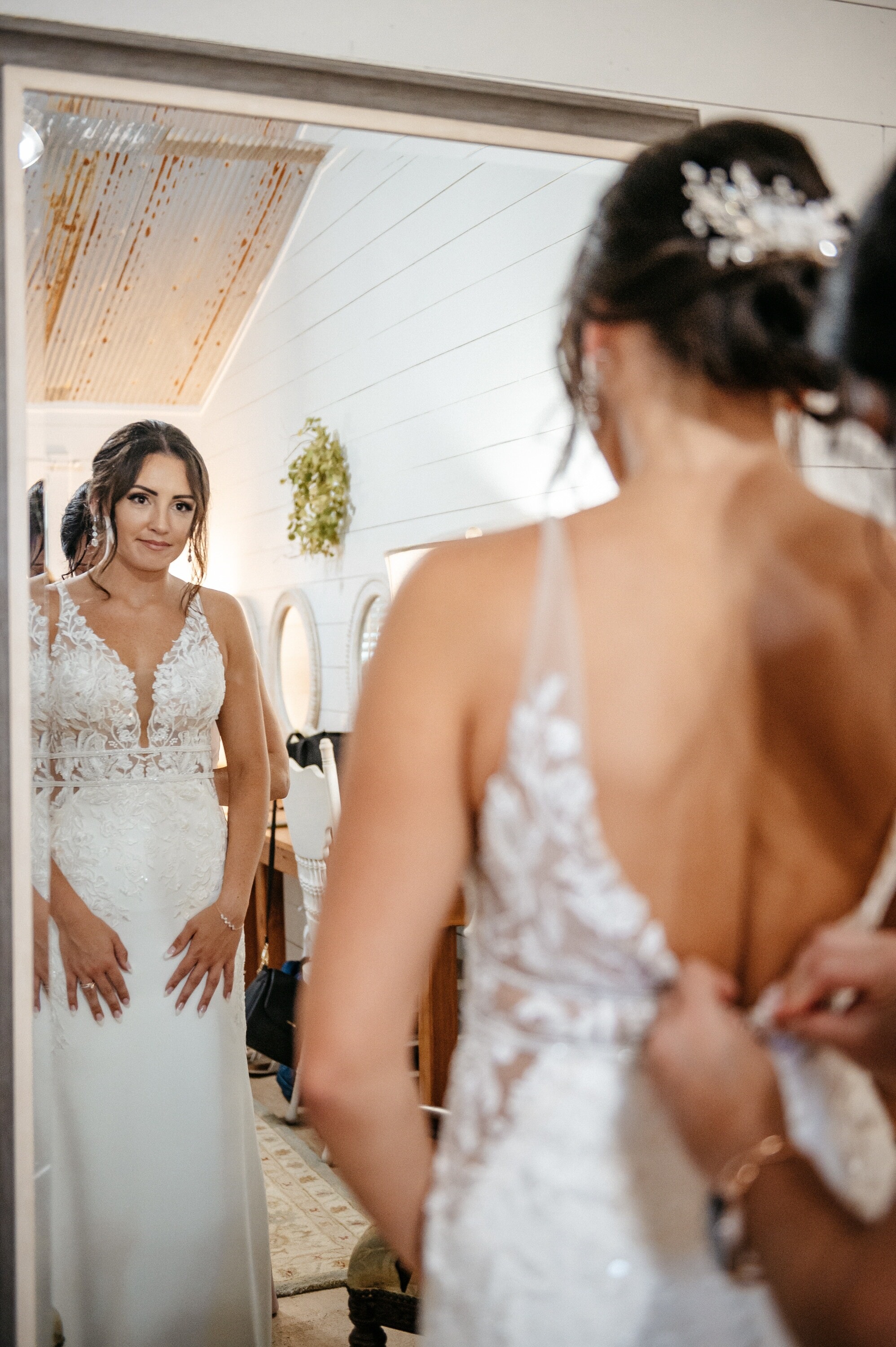 Bride Prepping in front of the Mirror